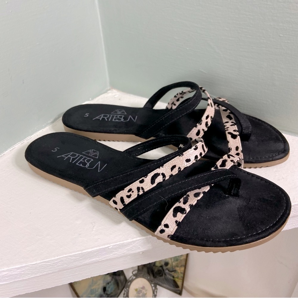 Artesun Black Leopard Women's Sandals Strappy size 7.5